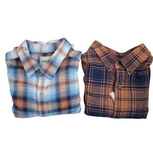 ROWM Mens LS Button Down Plaid Flannel Cotton Shirts XLT‎ Bundle Of 2